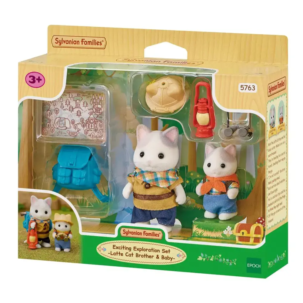 Sylvanian Families Exploration Set Latte Cat Brother and Baby